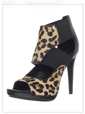 Calvin Klein Sonia Leopard Hair Calf Leather Elastic Platform Stilettos Women’s